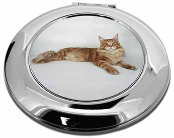 Red Maine Coon Cat Make-Up Round Compact Mirror