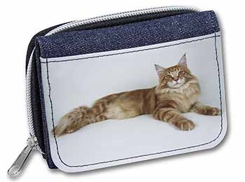 Red Maine Coon Cat Unisex Denim Purse Wallet