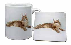 Red Maine Coon Cat Mug and Coaster Set