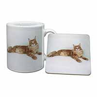 Red Maine Coon Cat Mug and Coaster Set