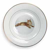 Red Maine Coon Cat Gold Rim Plate Printed Full Colour in Gift Box