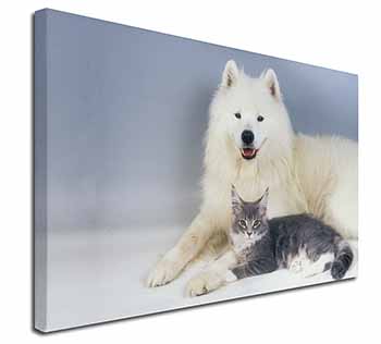 Samoyed and Cat Canvas X-Large 30"x20" Wall Art Print