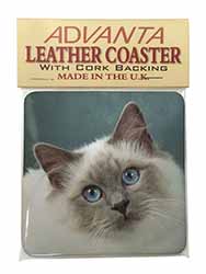 Face of a Beautiful Birman Cat Single Leather Photo Coaster