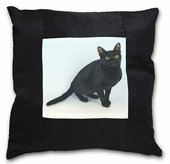 Pretty Black Bombay Cat Black Satin Feel Scatter Cushion