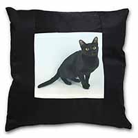 Pretty Black Bombay Cat Black Satin Feel Scatter Cushion
