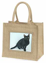Pretty Black Bombay Cat Natural/Beige Jute Large Shopping Bag