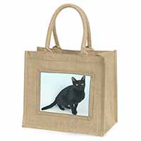 Pretty Black Bombay Cat Natural/Beige Jute Large Shopping Bag