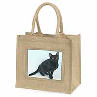 Pretty Black Bombay Cat Natural/Beige Jute Large Shopping Bag