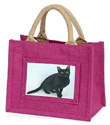 Pretty Black Bombay Cat Little Girls Small Pink Jute Shopping Bag