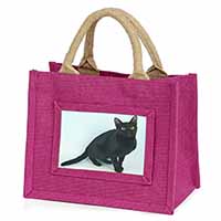 Pretty Black Bombay Cat Little Girls Small Pink Jute Shopping Bag