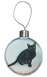 Pretty Black Bombay Cat Christmas Bauble