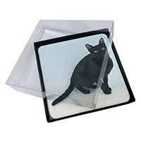 4x Pretty Black Bombay Cat Picture Table Coasters Set in Gift Box