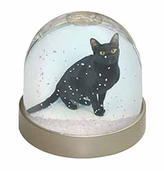 Pretty Black Bombay Cat Snow Globe Photo Waterball