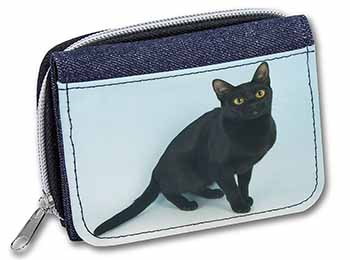 Pretty Black Bombay Cat Unisex Denim Purse Wallet