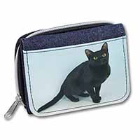 Pretty Black Bombay Cat Unisex Denim Purse Wallet