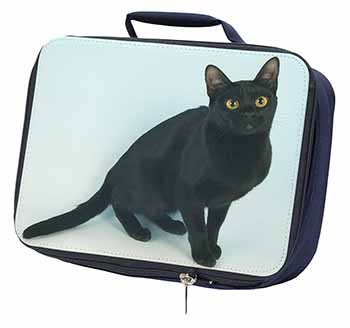 Pretty Black Bombay Cat Navy Insulated School Lunch Box/Picnic Bag