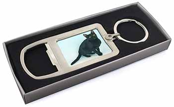 Pretty Black Bombay Cat Chrome Metal Bottle Opener Keyring in Box