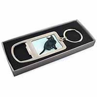 Pretty Black Bombay Cat Chrome Metal Bottle Opener Keyring in Box