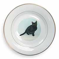 Pretty Black Bombay Cat Gold Rim Plate Printed Full Colour in Gift Box