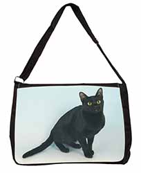 Pretty Black Bombay Cat Large Black Laptop Shoulder Bag School/College