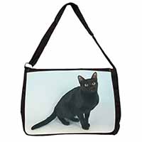 Pretty Black Bombay Cat Large Black Laptop Shoulder Bag School/College