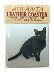 Pretty Black Bombay Cat Single Leather Photo Coaster