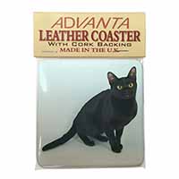 Pretty Black Bombay Cat Single Leather Photo Coaster