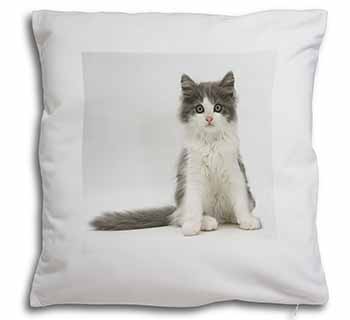 Cute Grey and White Kitten Soft White Velvet Feel Scatter Cushion