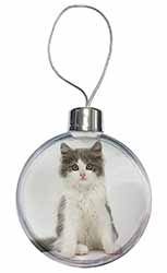 Cute Grey and White Kitten Christmas Bauble