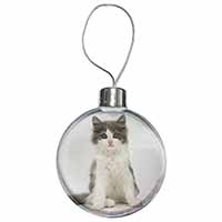 Cute Grey and White Kitten Christmas Bauble