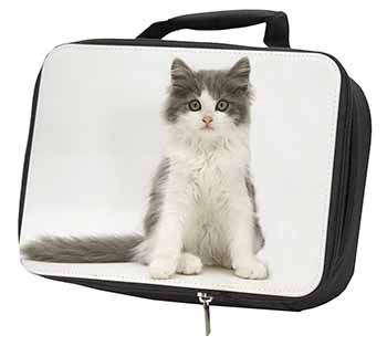 Cute Grey and White Kitten Black Insulated School Lunch Box/Picnic Bag