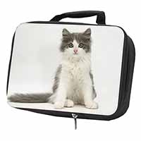 Cute Grey and White Kitten Black Insulated School Lunch Box/Picnic Bag