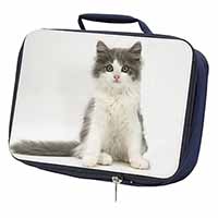 Cute Grey and White Kitten Navy Insulated School Lunch Box/Picnic Bag