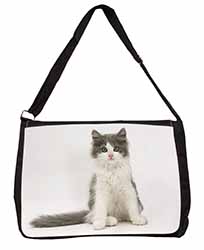 Cute Grey and White Kitten Large Black Laptop Shoulder Bag School/College