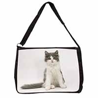 Cute Grey and White Kitten Large Black Laptop Shoulder Bag School/College