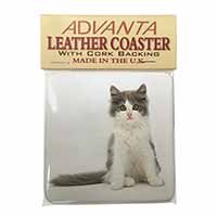 Cute Grey and White Kitten Single Leather Photo Coaster
