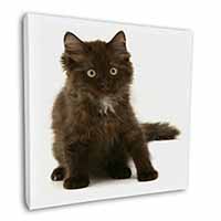 Cute Black Fluffy Kitten Square Canvas 12"x12" Wall Art Picture Print