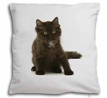 Cute Black Fluffy Kitten Soft White Velvet Feel Scatter Cushion