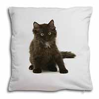 Cute Black Fluffy Kitten Soft White Velvet Feel Scatter Cushion