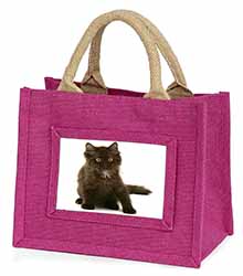 Cute Black Fluffy Kitten Little Girls Small Pink Jute Shopping Bag