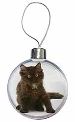 Cute Black Fluffy Kitten Christmas Bauble