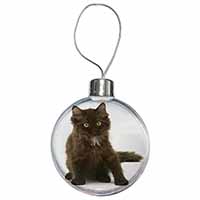 Cute Black Fluffy Kitten Christmas Bauble