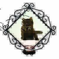 Cute Black Fluffy Kitten Wrought Iron Wall Art Candle Holder