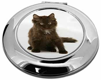 Cute Black Fluffy Kitten Make-Up Round Compact Mirror