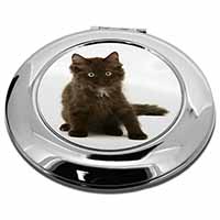 Cute Black Fluffy Kitten Make-Up Round Compact Mirror