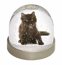 Cute Black Fluffy Kitten Snow Globe Photo Waterball