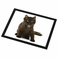 Cute Black Fluffy Kitten Black Rim High Quality Glass Placemat