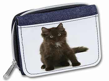Cute Black Fluffy Kitten Unisex Denim Purse Wallet