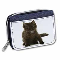 Cute Black Fluffy Kitten Unisex Denim Purse Wallet