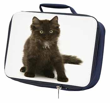 Cute Black Fluffy Kitten Navy Insulated School Lunch Box/Picnic Bag